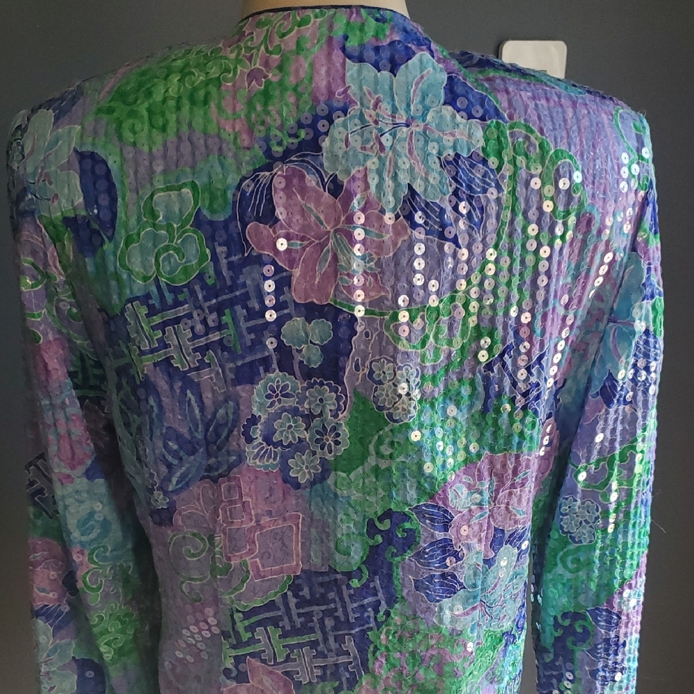 Vtg Sequin-Embellished Lavender & Aqua Women's Blazer - Picture 9 of 17
